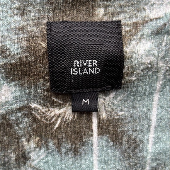 River Island Palm Print Revere Shirt Green Men’s Size M - Picture 3 of 15